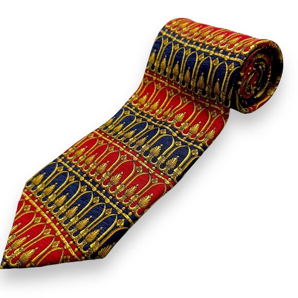 Tutto Matto Mens Silk Dress‎ Tie Made in Italy Gold Geometric Pattern 60 3.75 - Picture 1 of 10